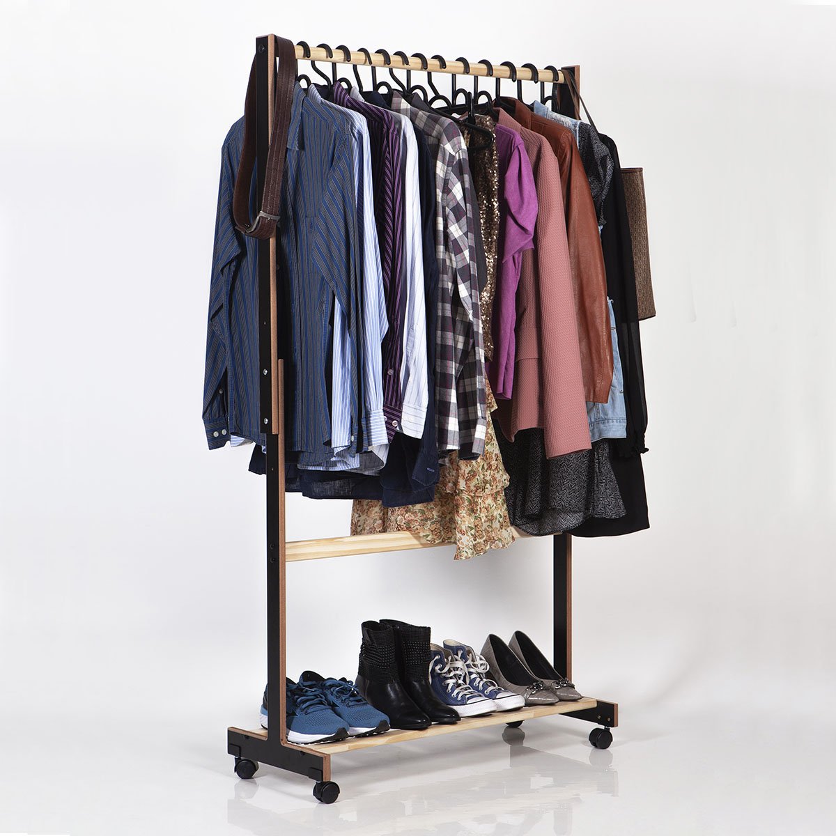 Kit Sapateira Pinus e MDF Preto com Arara Organizador Roupas - 3