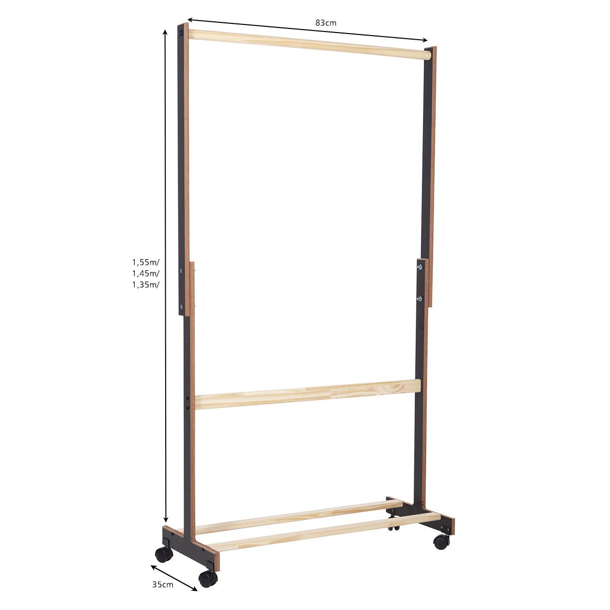 Kit Sapateira Pinus e MDF Preto com Arara Organizador Roupas - 5