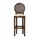 Ver imagem 2 de Banqueta Luis XV Medalhão de Madeira com Assento Estofado Canela Tecido Linho Rústico