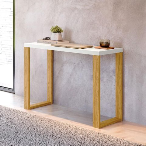 Mesa de Escritório Home Office Industrial 100% Mdf Cor:off White com Freijó