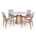 Ver imagem 1 de Conjunto Mesa de Jantar Redonda Gabi 120cm Branca com 4 Cadeiras Estofada em Madeira Garbo Cinza Cla