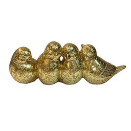 Escultura Familia de Passarinhos Dourado Resina 10x26x10,5cm - 1