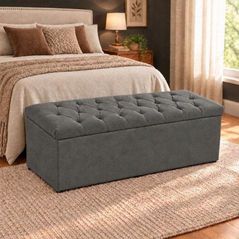 Calçadeira Recamier Baú 138cm para Cama Casal Paris Vilajo:Suede Cinza