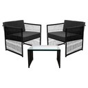 Ver imagem 1 de Conjunto de 2 Poltronas em Fibra Sintética e Mesa de Centro Quadrada com Tampo de Vidro Santiago