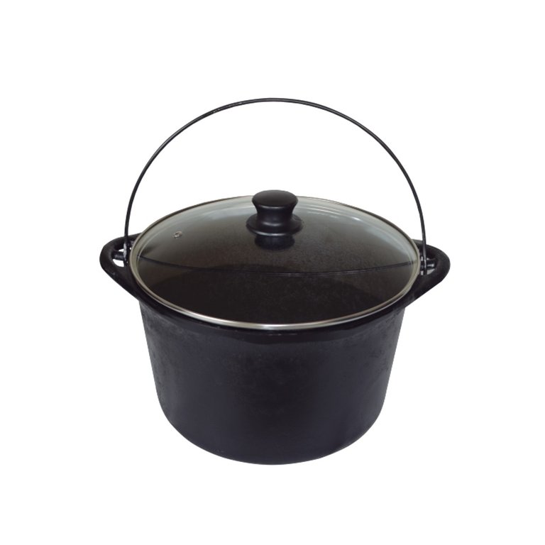 Panela Ferro Fundido Caldeirão Antigo Tampa Vidro 24cm 4L