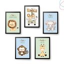 Ver imagem 1 de Kit 5 Quadros Decorativos Safari Baby Aquarela Bege:preta