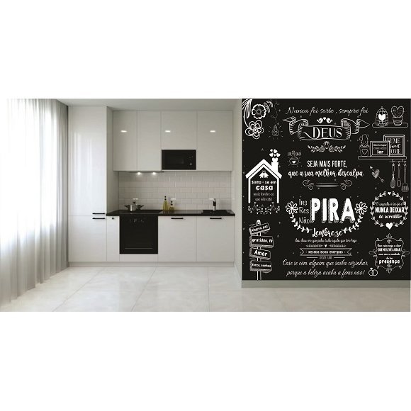Papel De Parede Cozinha Lavável Vinílico - CASUAL PRETO E BRANCO Casa Harmonia ROLO 100X200 - 1