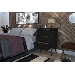 Mesa de Cabeceira Madri Retrô com Pé Palito 3 Gavetas Preto - 4