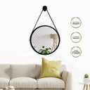 Ver imagem 1 de Kit 2 Espelhos Redondo Decorativo Suspenso Alça 30cm + Suporte Preto Alça Preta