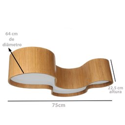 Lustre Plafon Semi Cilíndrico Madeira 75cm - Freijó - 2