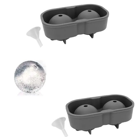 Duas Formas para Gelo Redondo 5 Cm Silicone - 4 Gelos Bola Utensilios do Chef