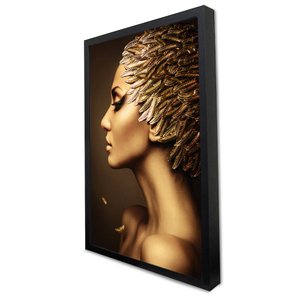 Quadro Decorativo Caixa Mulher Glamurosa Tacolado Moldura Caixa Alta 4,5cm Preta com Vidro 80 X 120c