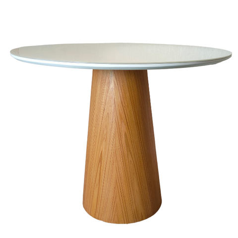 Mesa de Jantar Cone Redonda 120cm +Vidro Base Freijó Tampo Laca Modelar Art Moveis Mesa de Jantar Co