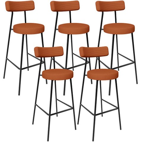 Kit 05 Banquetas Altas Cozinha Bar Sala De Jantar Em Aço Milão L02 Tecido Terracota - Lyam Decor