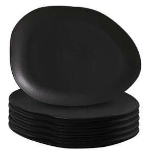 Pratos Rasos de Cerâmica Stoneware Orgânico Oval Matte Preto 6 Peças - Porto Brasil