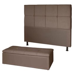 Kit Cabeceira de Cama Box Queen com Recamier Carol 160 cm Suede cappuccino - Móveis Mafer Móveis Maf - 1