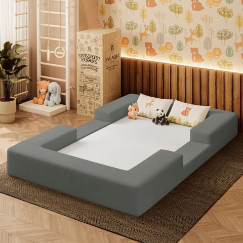 Cama Montessoriana Berço Infantil 100% Espuma Balaqui Decor Cor:cinza Claro
