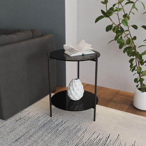 Mesa Lateral Industrial Premium Marbella Preta - Cor: Preto