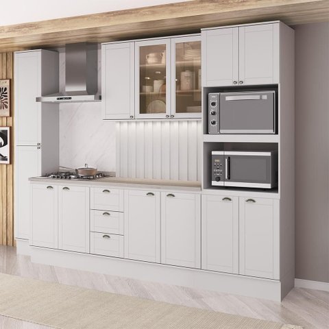 Armário de Cozinha Completa com Balcão Milla Lia Basic Carraro Branco