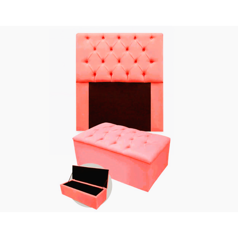 Kit Cabeceira com Baú Mirage Capitonê 90 cm Suede Rose - Biselo's Decor