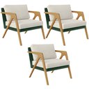 Ver imagem 1 de Kit 03 Poltronas Decorativas Sala Estar Pietra L02 Facto Verde Musgo Linho Champagne - Lyam Decor