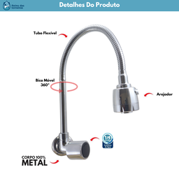 Torneira Gourmet Metal Inox Pia Cozinha Parede Luxo C39 1/4v - 8