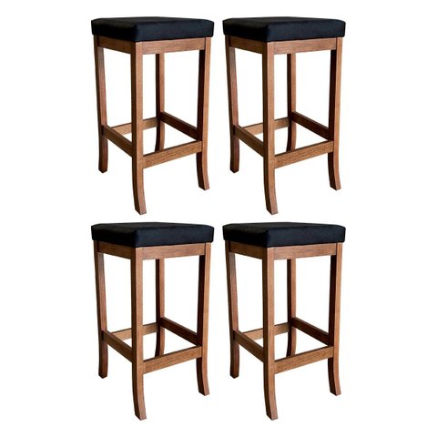 Kit 4 Banquetas Alta Barcelona Estofadas 74 cm Madeira Maciça Suede Preto CCS