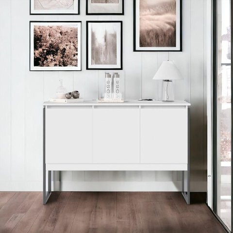 Buffet Atria 3 Portas MDP Perfex 15mm Estrutura Aco Branco Preto Casah
