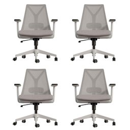 Kit 4 Cadeiras Escritório Presidente Ergonômica Nr17 Elements Apoio Lombar Branca/cinza - 1