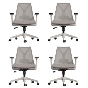 Kit 4 Cadeiras Escritório Presidente Ergonômica Nr17 Elements Apoio Lombar Branca/cinza