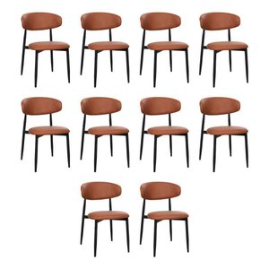Kit 10 Cadeiras de Jantar Lucy Estrutura Aço Carbono Laminado Preto com Estofado Poliuretano