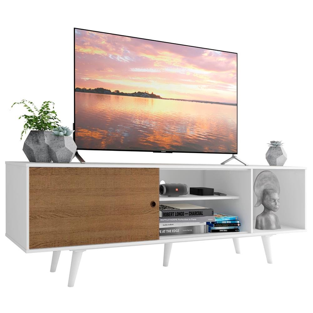 Rack Madesa Dubai para Tv até 65 Polegadas com Pés - Branco/rustic/branco - 3