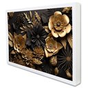 Ver imagem 1 de Quadro Decorativo Floral Luxo Flores Preto e Dourado em Moldura Caixa Tacolado Moldura Caixa 3cm Bra