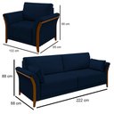 Ver imagem 4 de Kit Sofá Living 3 Lugares e Poltrona 102cm Pés Madeira Roya M22 Veludo Azul Marinho - Mpozenato