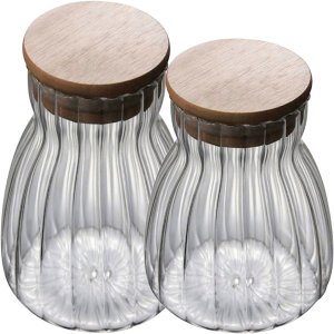 Kit 2 Pote Hermético com Tampa Bambu de Vidro 700ml e 1litro