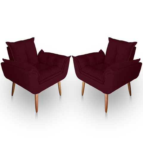 Kit 2 Poltronas Decorativa Paola Pes Palito Bordo