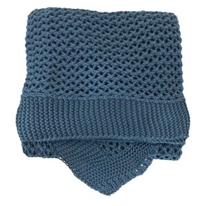 Manta de Tricô Trama Crochê Azul Jeans 0,90x1,80 Lili Casa Único