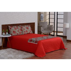 Kit Colcha Cobre Leito Valencia Casal Vermelho com Xale
