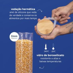 Pote De Vidro Hermético 2 Lts C/ Tampa 100% Bambu Mantimento - 4