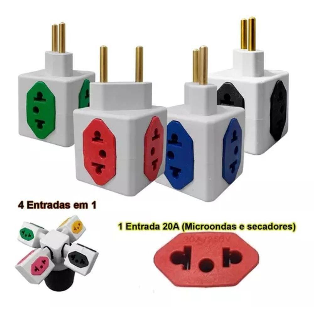 Kit 10 Adaptador Tomada Pino Cubo Colorido 4 Saídas 10a 20a - 1