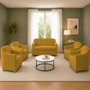 Ver imagem 1 de Kit Namoradeira + 4 Poltronas Decorativas para Sala Mila Suede Cores Pé de Plastico Cromado
