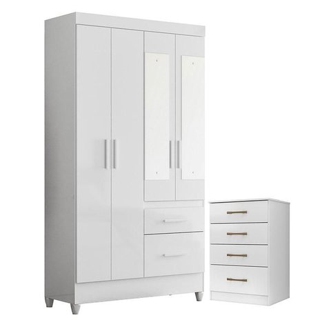Guarda Roupa Solteiro Madri Flex com Espelho e Cômoda Ms913 Branco Brilho – Moval
