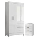 Ver imagem 1 de Guarda Roupa Solteiro Madri Flex com Espelho e Cômoda Ms913 Branco Brilho – Moval