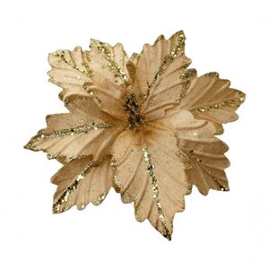 Kit 4 Flores Artificial Madeira Glitter Dourado Natal 25cm