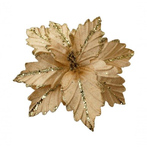 Kit 4 Flores Artificial Madeira Glitter Dourado Natal 25cm