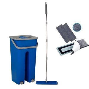 Rodo Flat Mop e Balde Lava e Seca 5l com 2 Refis - Limpeza Eficiente