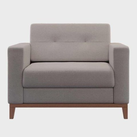 Poltrona Living Tecido Linho Base Madeira Para Sala