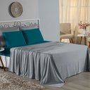 Ver imagem 1 de Jogo de Cama Casal Viúva Nobre 4 Peças Malha 100% Algodão - Cinza / Petróleo