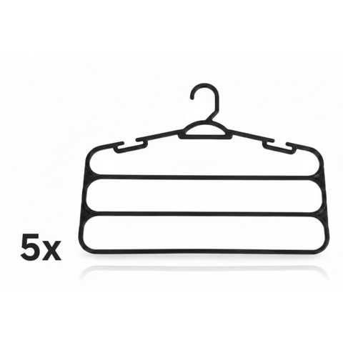 Kit 5 Cabides Pretos para Calças com 3 Divisórias Reforçados - Organizador de Guarda Roupa Economiza