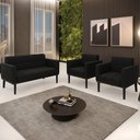 Ver imagem 2 de Sofá Namoradeira e 2 Poltronas Base Madeira Preto Ana Suede Preto - Ibiza